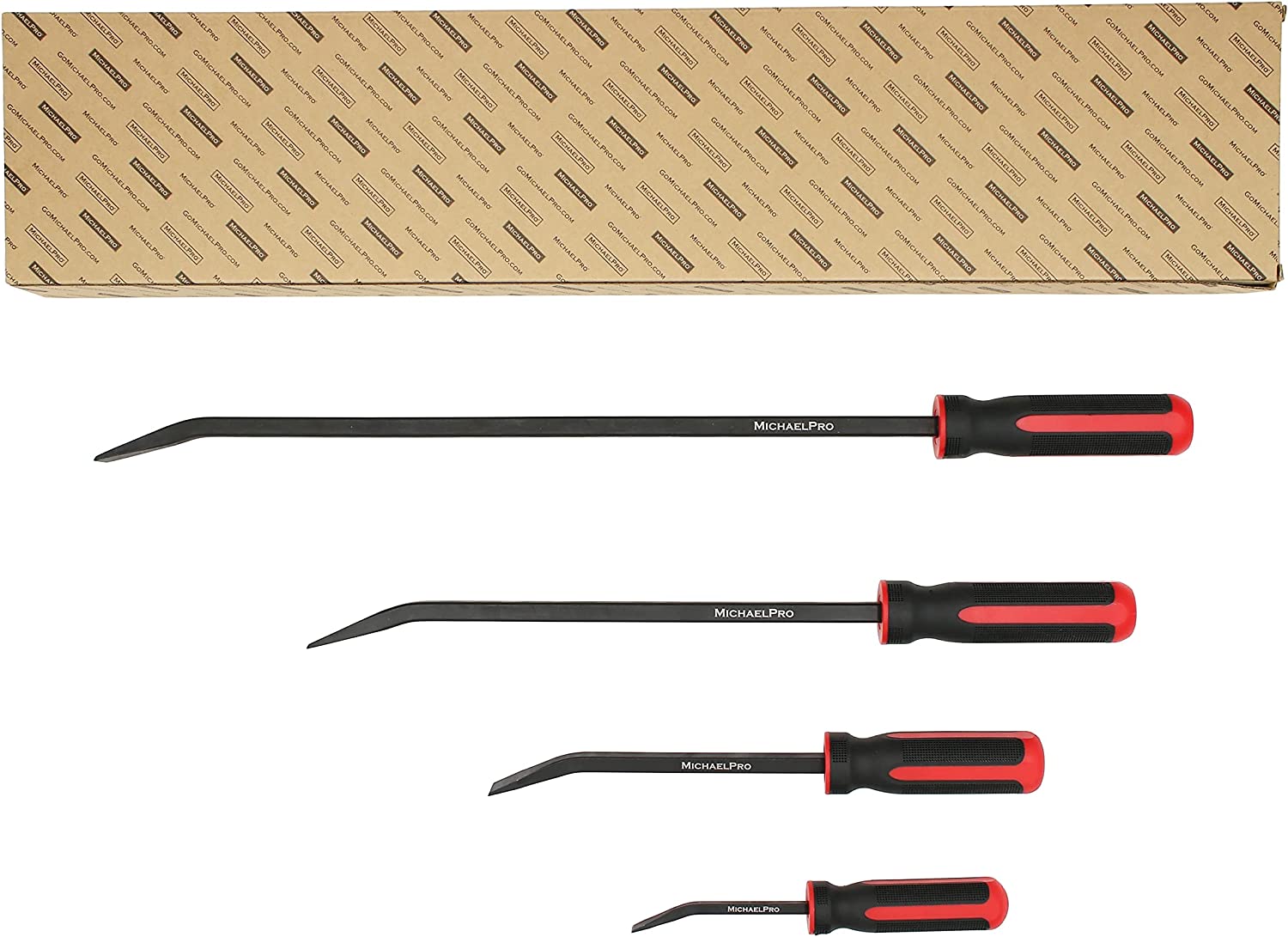 MichaelPro MP009070 4-Piece Pry Bar Set- 8', 12', 18', 24' Tough Pry Bars, Schwarz / Rot