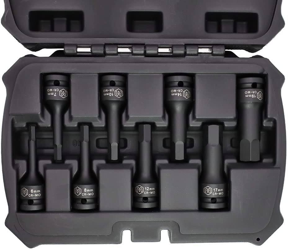 MichaelPro MP005027 8Pc 1/2' Drive Hex Bit Socket Set, 6 bis 19mm, Impact Metric Socket, CR-Mo | Sturdy Storage Case inklusive