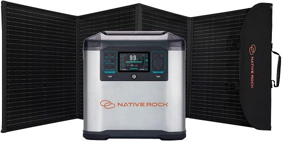 Native Rock 2200W Portable Power Station mit 1x Solar Panel 160W, Solargenerator mit Panel, 4 AC Outlets, mit Speicherkompartiment und LED-Licht, für Home Backup, Blackout, Notfallstrom, Outdoor, Camping | NRP25-SP
