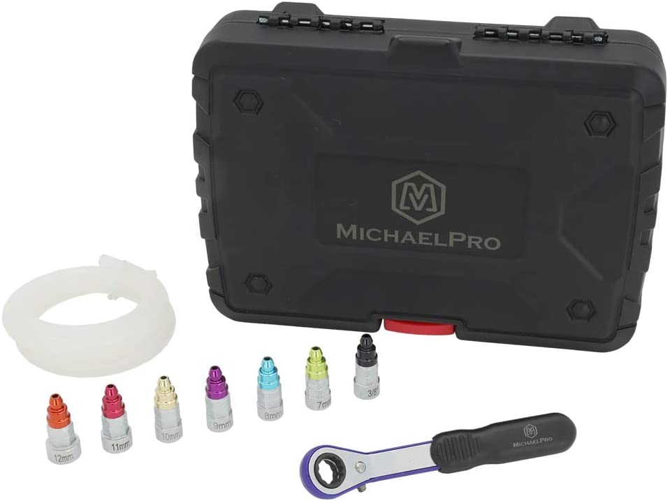 MichaelPro MP019003 Mechanics Bremsblutungsschlüssel Set mit 7mm bis 12mm & 3/8-Zoll 12-Punkt-Socket, 47-Zoll-Länge Ölabflussschlauch inklusive