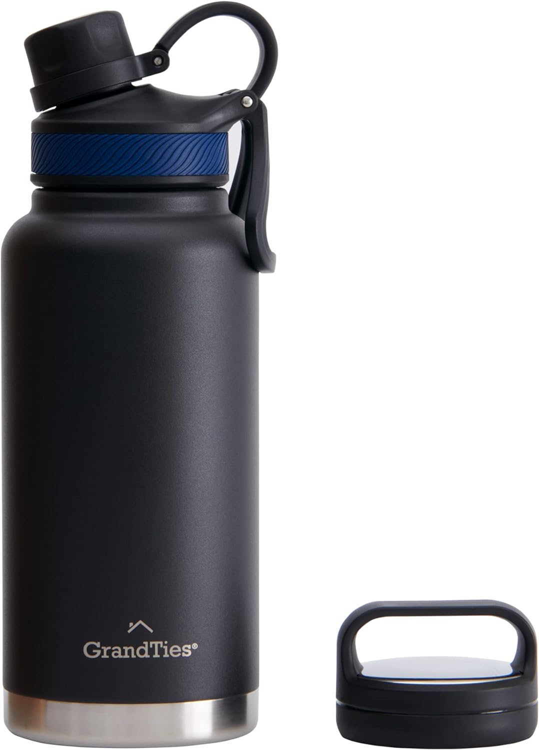 GrandTies 2 Lids Sport Edelstahl Wasserflaschen - Schwarz
