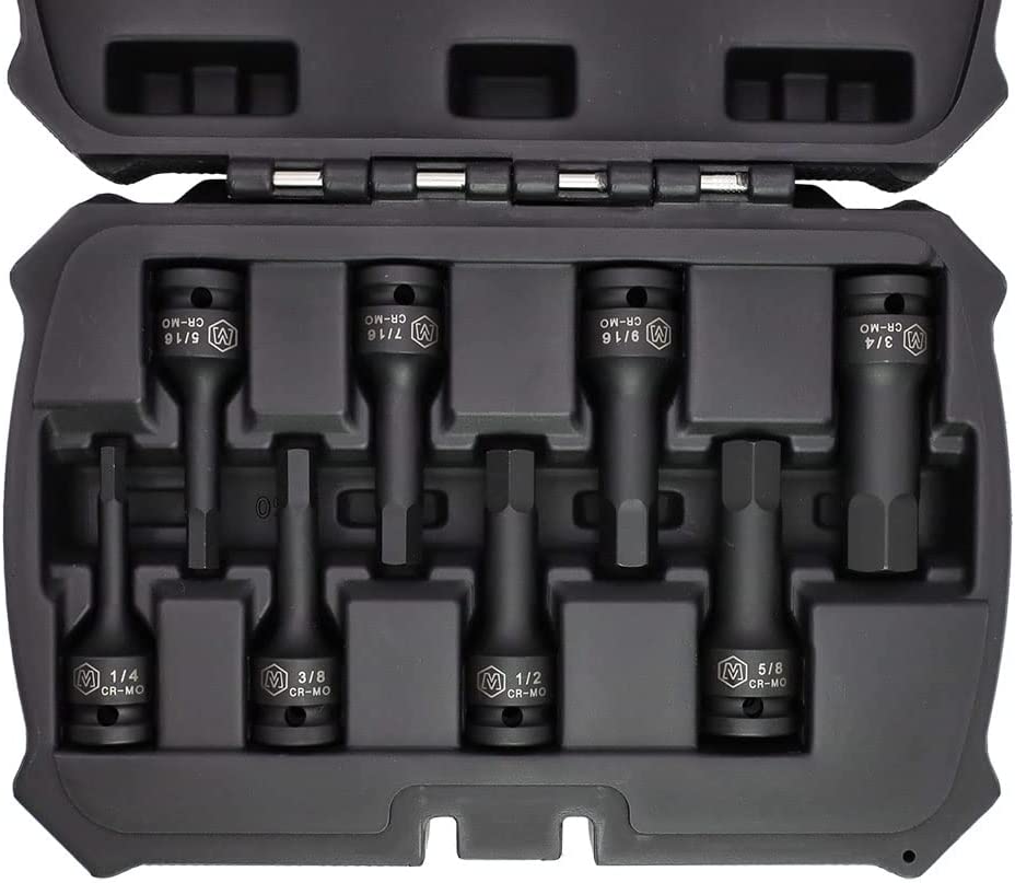 MichaelPro MP005028 8Pc 1/2' Drive Hex Bit Socket Set, 1/4' bis 3/4', Impact SAE Socket, CR-Mo | Sturdy Storage Case inklusive