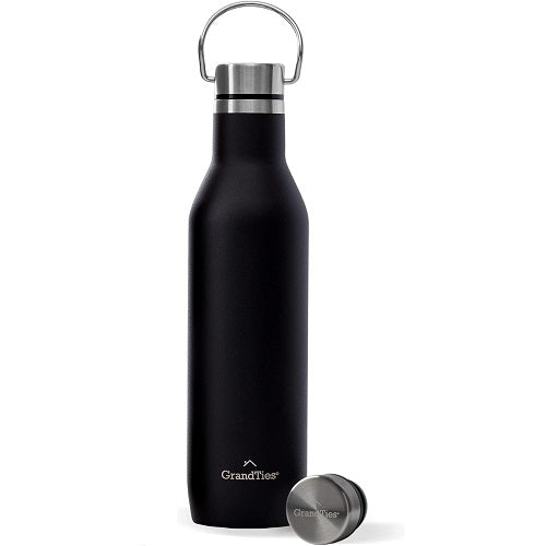 GrandTies 595 g Edelstahl-Wasserflaschen mit 2 Lids, Midnight Schwarz