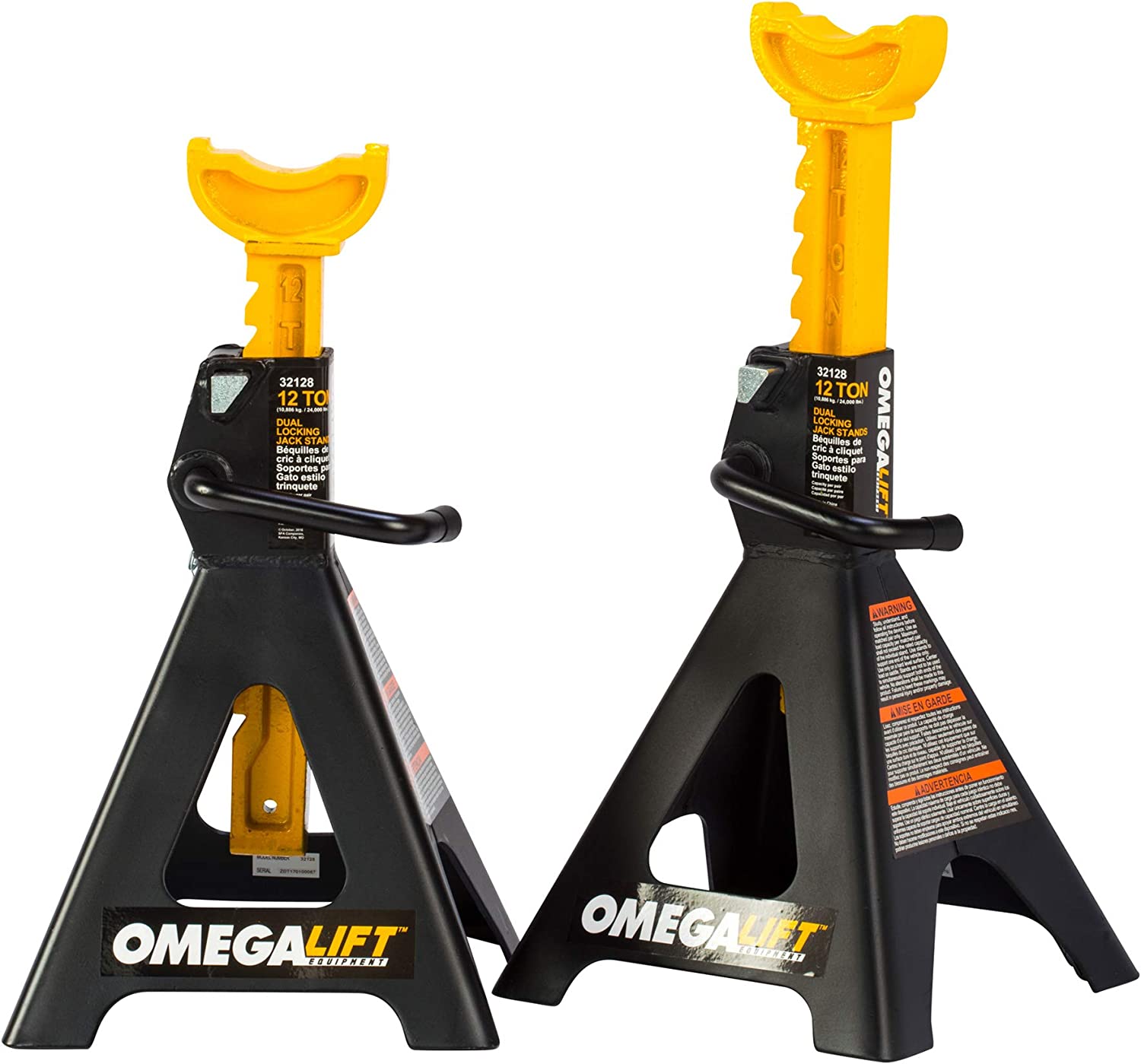 Omega Lift 32128 Heavy Duty 12 Tonnen Jack Ständerpaar - doppelte Verriegelungsstifte - Griffschloss und Mobilitätsstift für Auto-Reparatur-Shop mit zusätzlicher Sicherheit