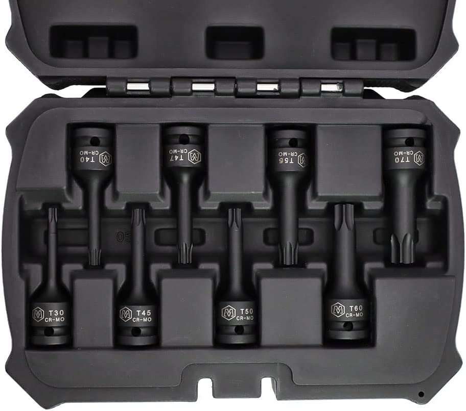 MichaelPro MP005029 8Pc 1/2' Drive Torx Driver Bit Socket Set, T30 bis T70, Impact Grade CR-Mo | Sturdy Storage Case inklusive