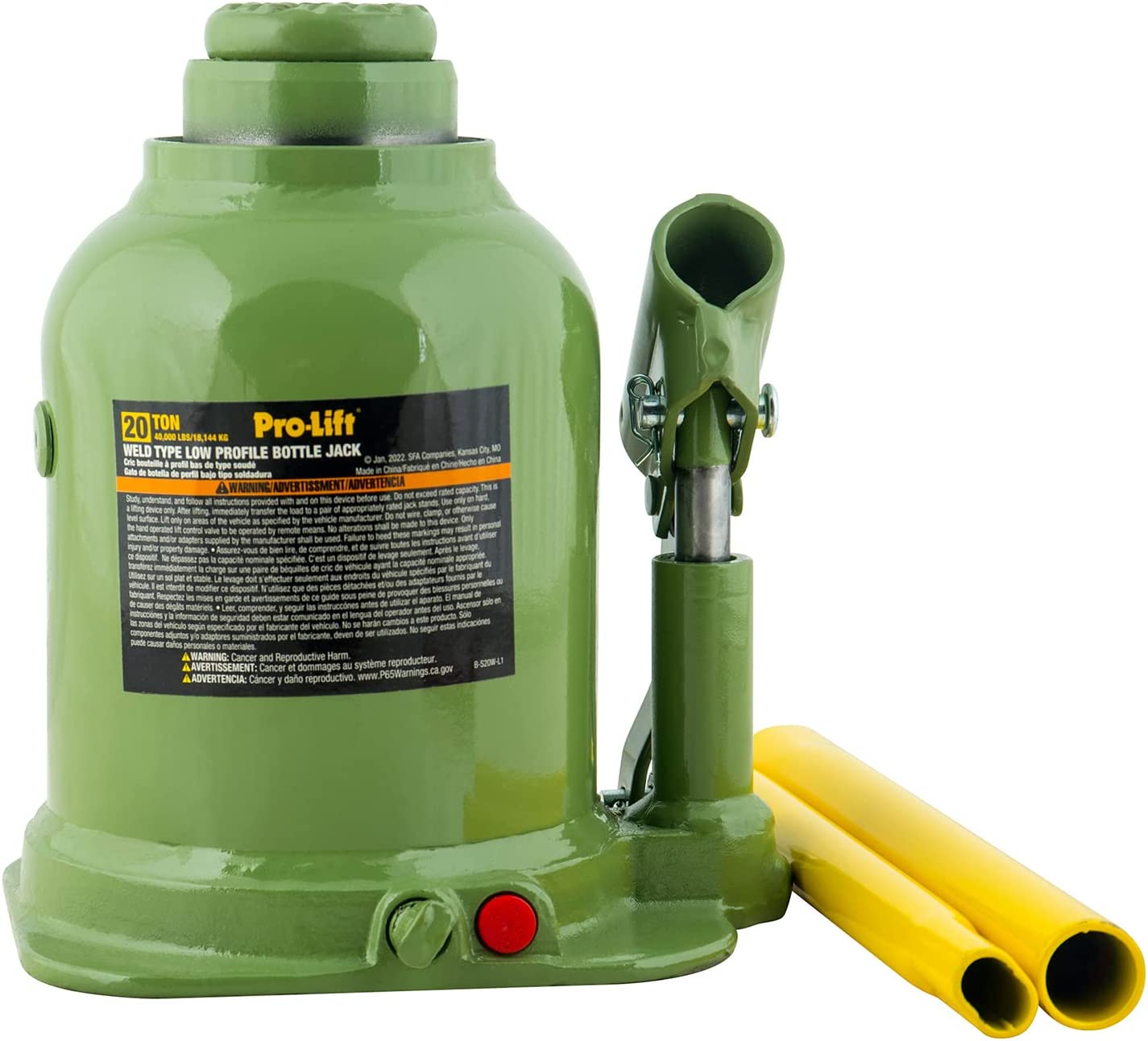 Pro-Lift B-S20W 20 Tonnen hydraulisch geschweißte Flaschenjacke - Low Profile 18,14 kg Kapazität