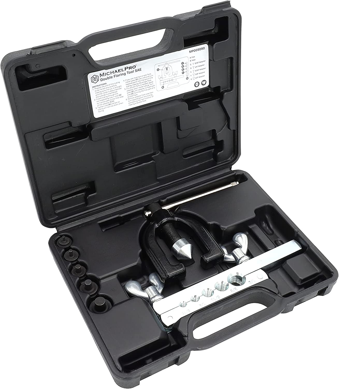 MichaelPro MP009090 Single und Double Flaring Werkzeugset mit zusätzlichen Adaptern - Verwendung auf Aluminium, Kupfer, Soft Steel Brake Line und Messing Tubing
