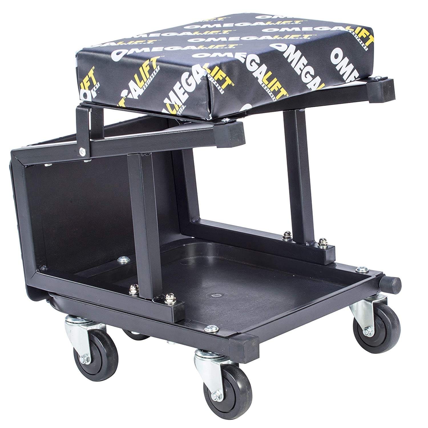 Omega Lift 2-in-1 Mechanik Creeper Seat / Step Stool, 7.88'' Höhe, 17.72'' Breite, 15.75'' Länge, Schwarz
