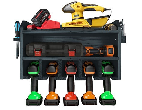 Pro Lift Kabellos Drill Organizer – Wandhalterung Elektrowerkzeug Lagergestell, 5 Hängeschlitze, Holz M-003W1