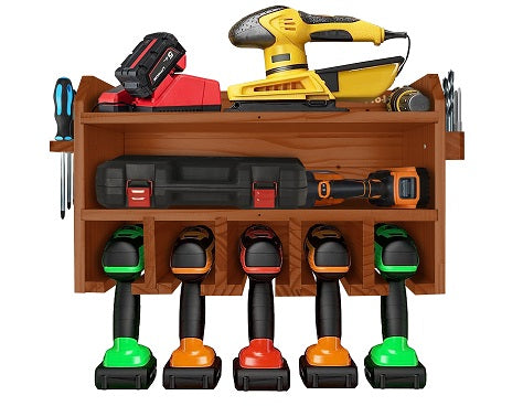 Pro Lift Kabellos Drill Organizer – Wandhalterung Elektrowerkzeug Lagergestell, 5 Hängeschlitze, Holz M-003W2