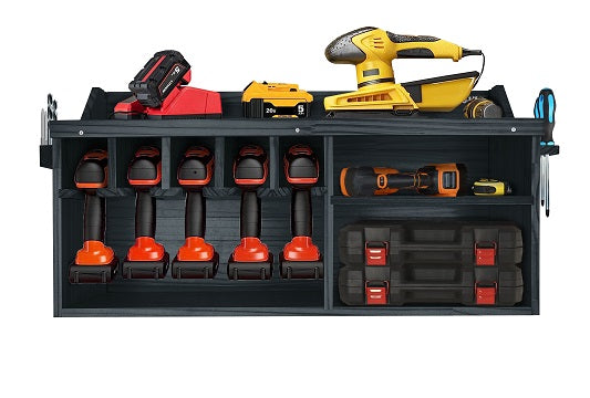 Pro Lift Kabellos Drill Organizer – Lagergestell für Elektrowerkzeuge an der Wand, 5 Hängeschlitze, Holz M-004W1