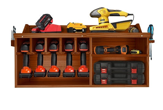 Pro Lift Kabellos Drill Organizer – Wandhalterung Elektrowerkzeug Lagergestell, 5 Hängeschlitze, Holz M-004W2