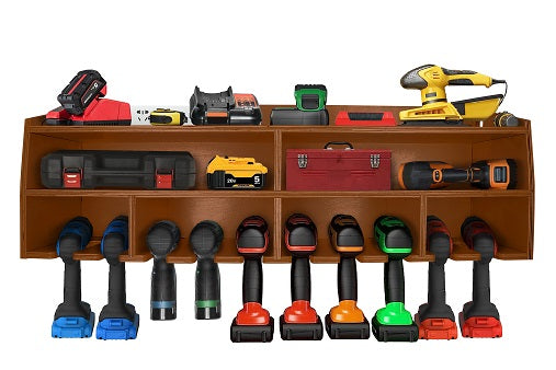 Pro Lift Kabellos Drill Organizer – Wandhalterung Elektrowerkzeug Lagergestell, 10 Hängeschlitze, Holz M-005W2