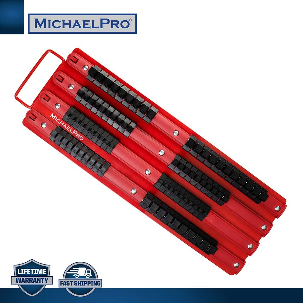 MichaelPro MP014006 Socket Organizer Tray für 80-PCs Sockets - Rot Rail Schwarz Clips
