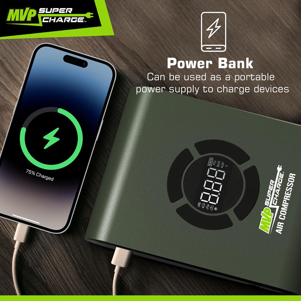 MVPSupercharge Reifenfüller Luftkompressor - wiederaufladbares Li-Ion 10000 mAh