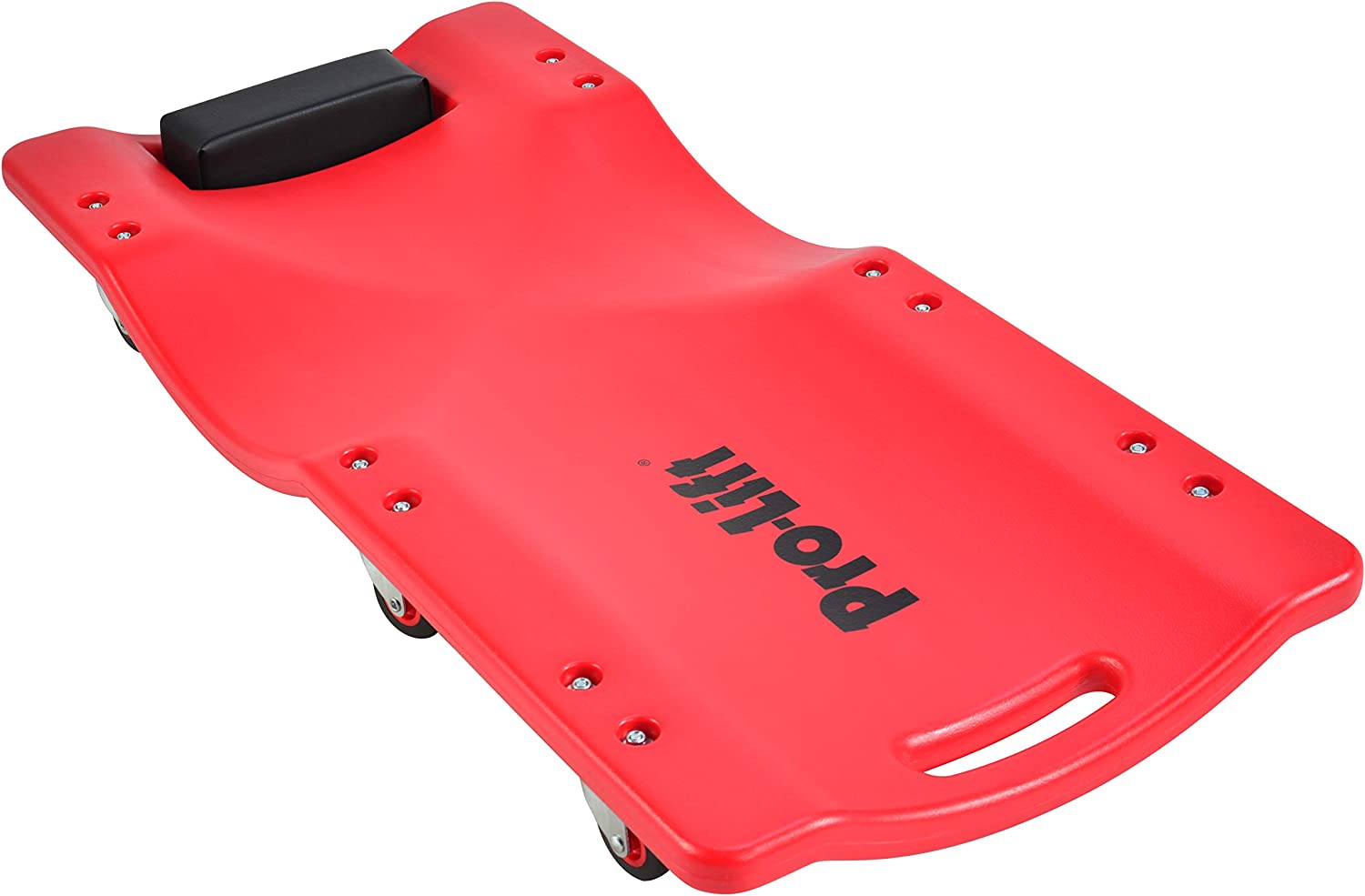 Pro-Lift Mechanic Plastic Creeper 36 Zoll - Blow Molded Ergonomic HDPE Body mit gepolsterter Kopfstütze und Dual Tool Trays - 136,08 kg Kapazität Rot