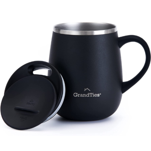 Grandties 16-oz isolierte Kaffeetasse mit Griff - Schwarz