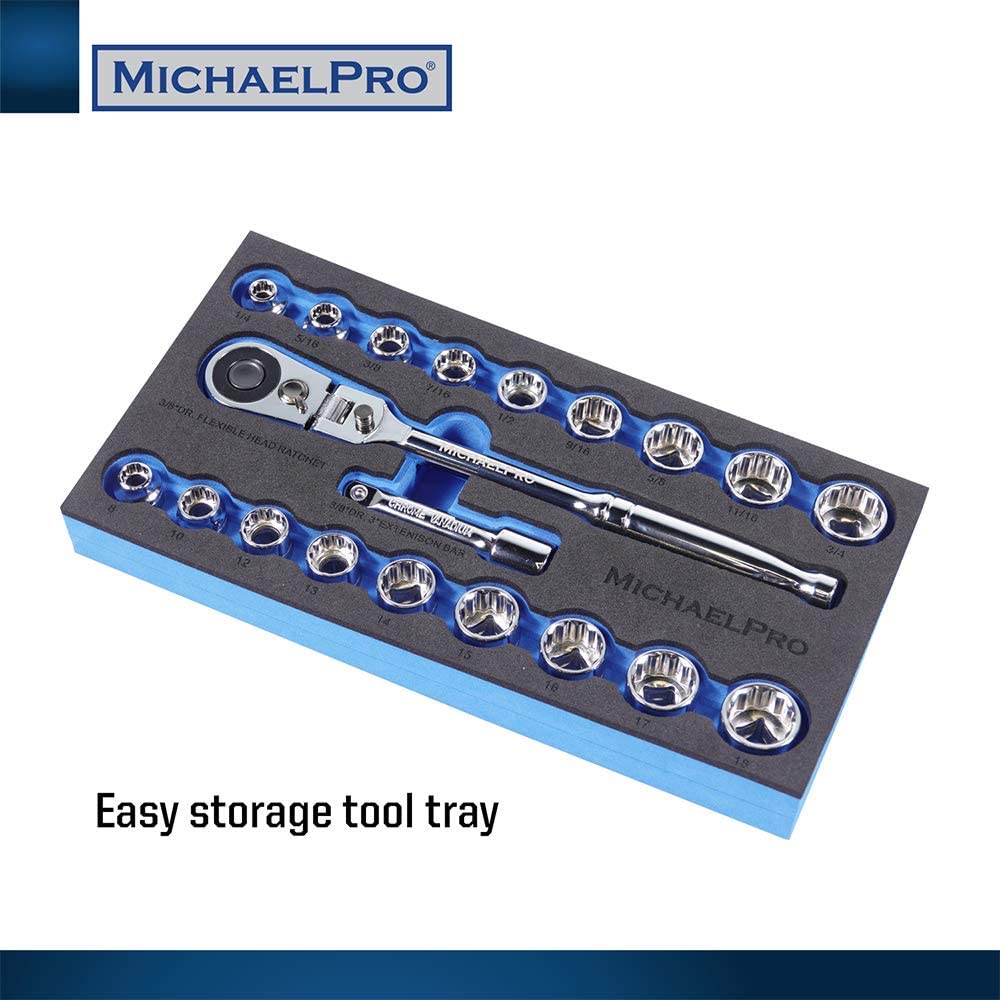 MichaelPro MP001001 3/8 Zoll Dr. Socket Wrench Set SAE & Metrische Größe - 20 Stücke