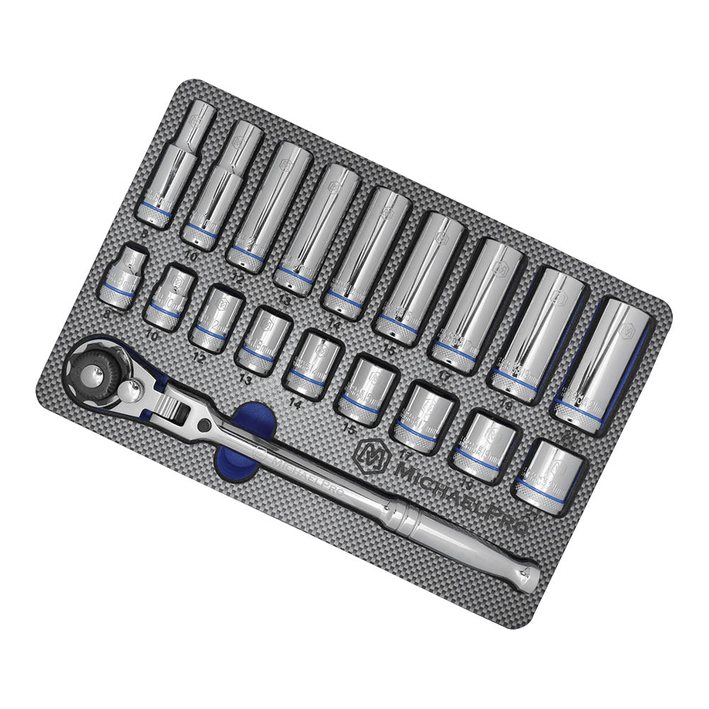 MICHAELPRO MP001228 19-PIECE 3/8-Zoll DRIVE FLEX KOPFRATHPE UND SOCKET