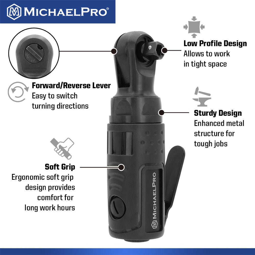 MICHAELPRO MPA01044 1/4-Zoll DRIVE MINI AIR RATCHET WRENCH, 35 FT-LBS MAX TORQUE OUTPUT