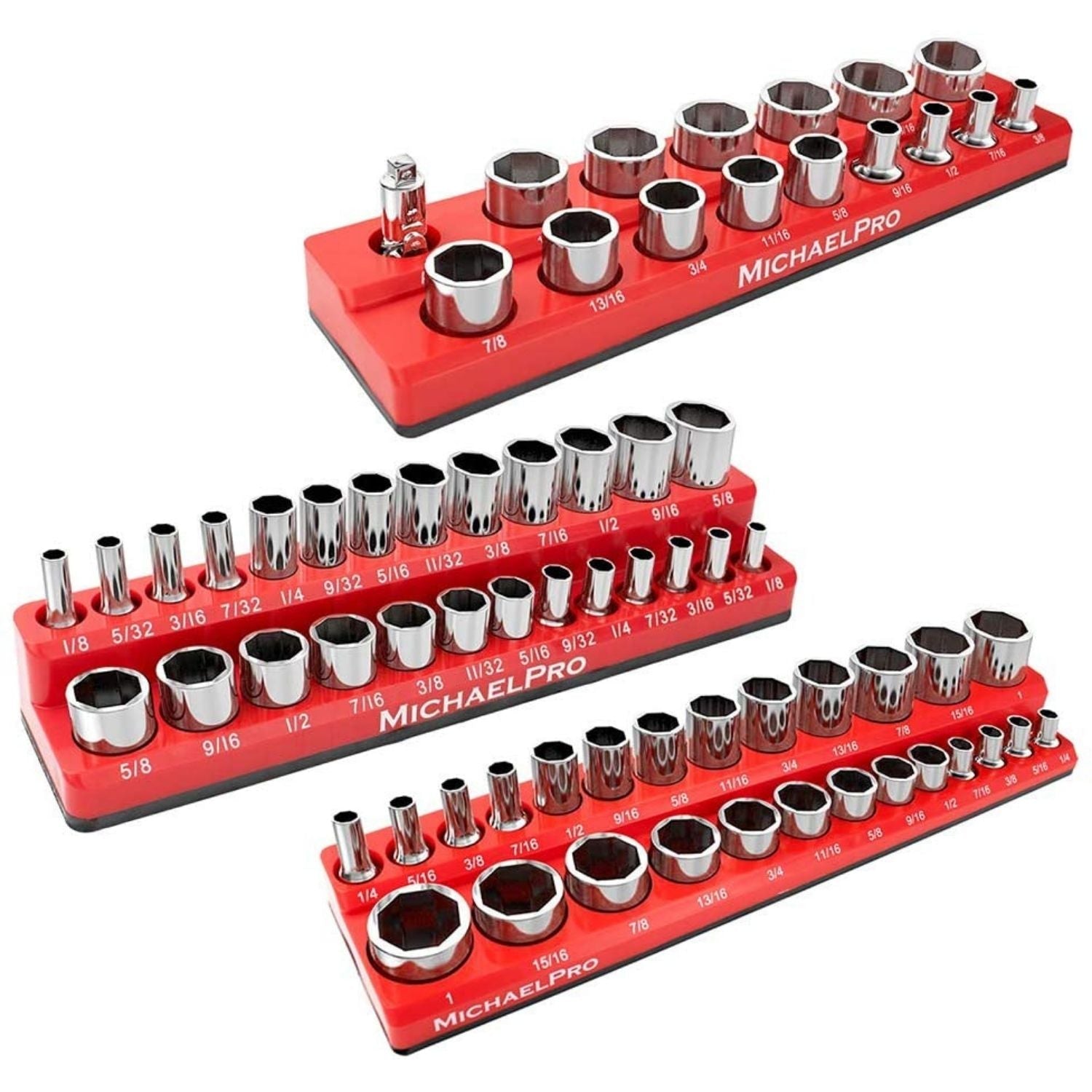 MichaelPro 3-PC SAE Magnet Socket Organizer - 1/4-Zoll, 3/8-Zoll & 1/2-Zoll Drive
