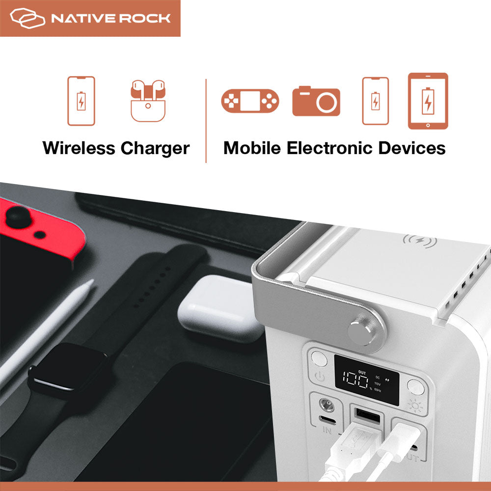 Native Rock 100W Portable Power Station & Wireless Charger, 26400mAh Camping Power Generator, 1 AC Outlet, Fackel und LED-Licht, für Outdoor Camping Reise Jagd Blackout | NRP01